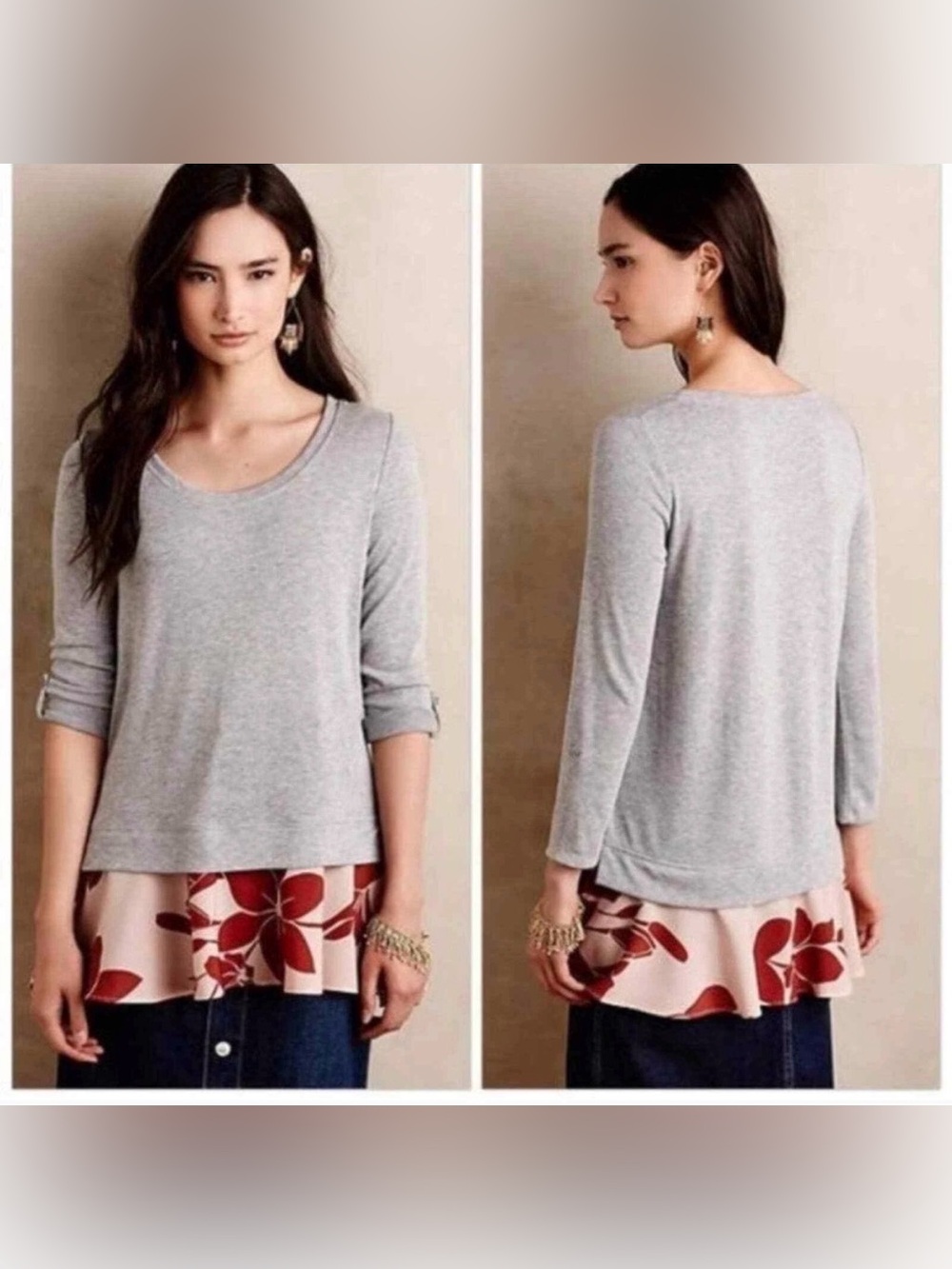 Little Yellow Button Anthropologie Floral Layered Tunic Top XL